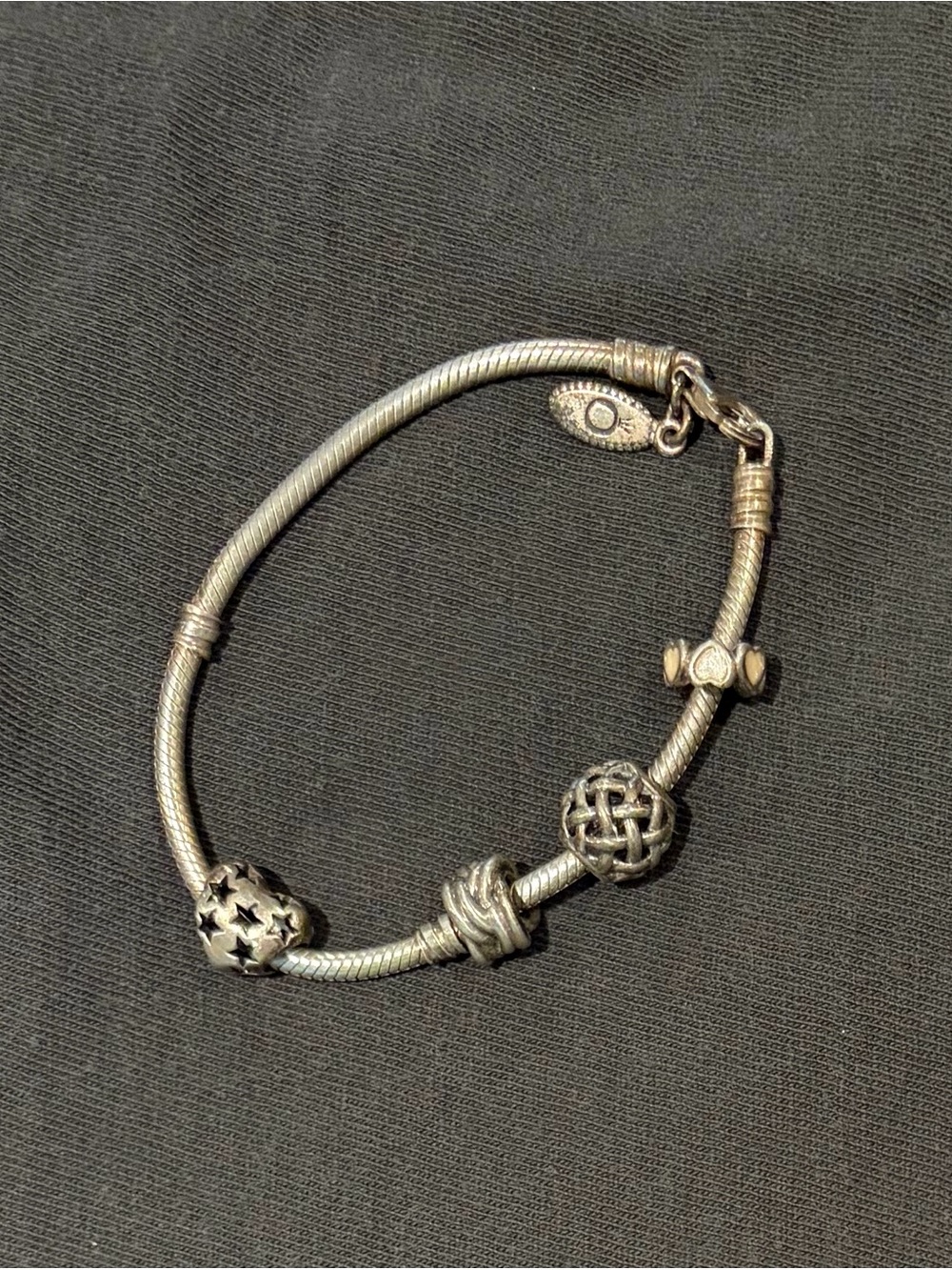 Pandora Silver-Tone Snake Chain Bracelet with Decorative Charms